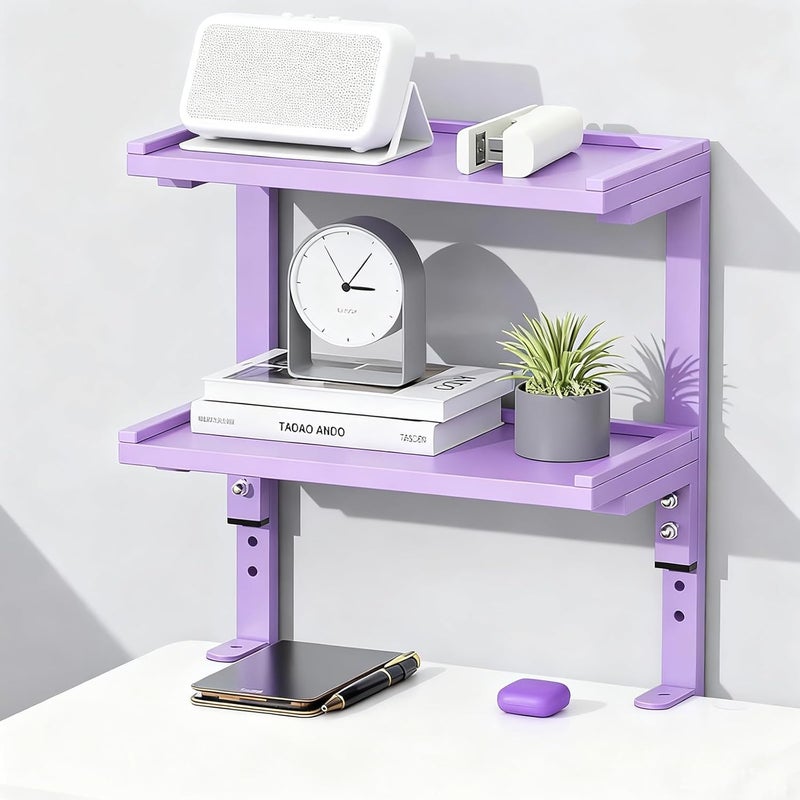 OUTIOE 2-Tier Desk Shelf, Expandable Under Desk Storage, Clamp on Desk Shelf, Desktop Accessories for Offices, Study Rooms, and Game Rooms (Purple) - Image 1